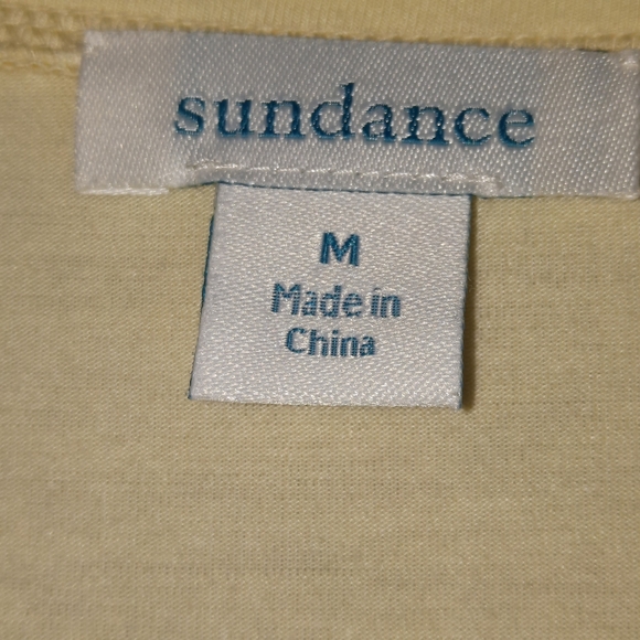 SUNDANCE Embroidered Pleat V-Neck Tee Buttercup Silk Cotton Butter Yellow M 6 8 - Picture 5 of 8